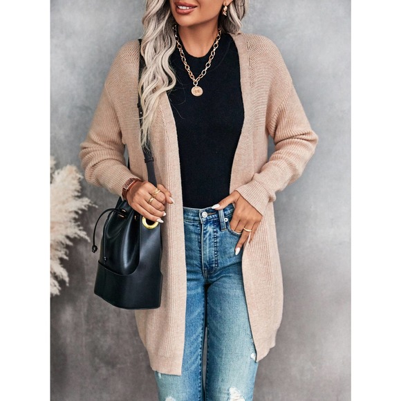 Drop Shoulder Duster Cardigan sweater tan - Picture 6 of 6